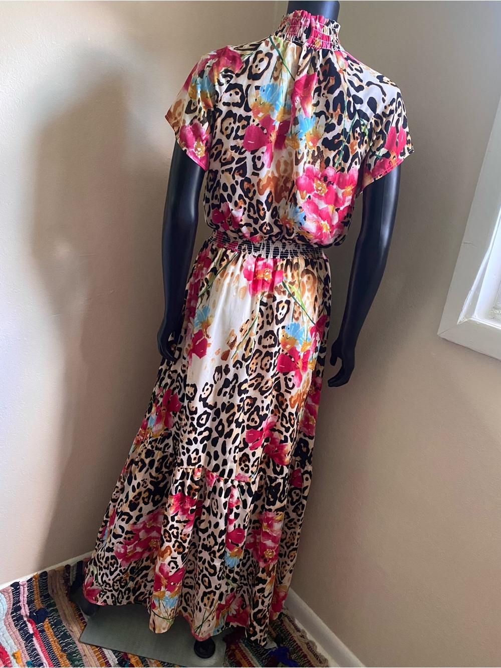 Gibson Pink Floral & Black Leopard Smocked Maxi Dress - Picture 8 of 11
